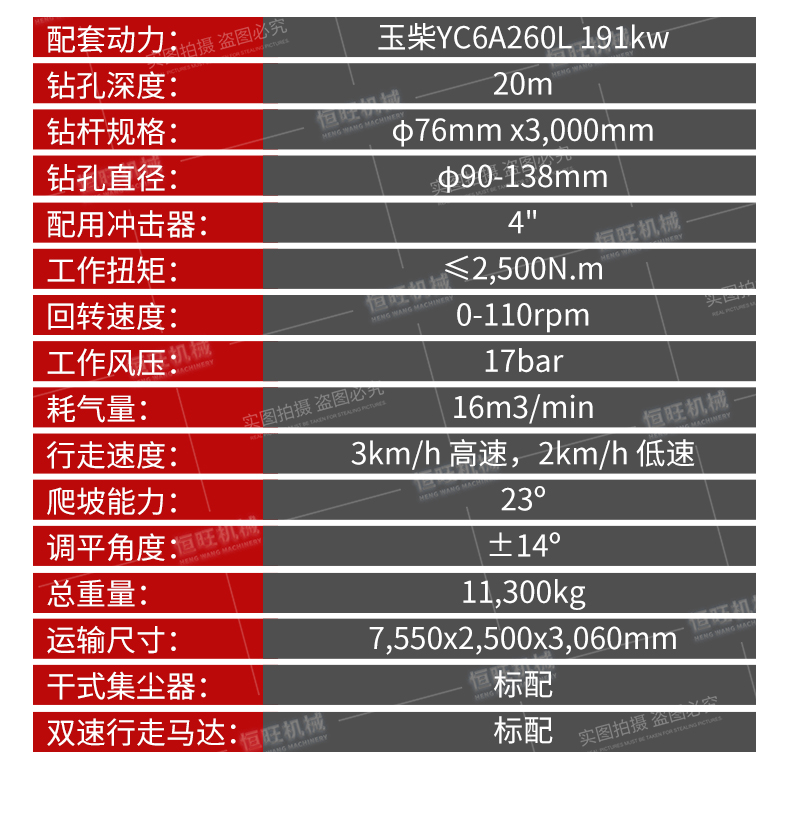 Hengwang HW930 tracked pneumatic drill truck for drilling holes, drilling piles, and driving rocks in mines