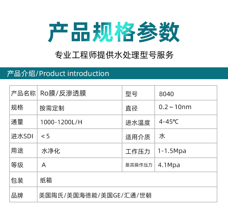 Manufacturer provides RO membrane reverse osmosis filtration technology with various water treatment agent consumables Reverse osmosis membrane