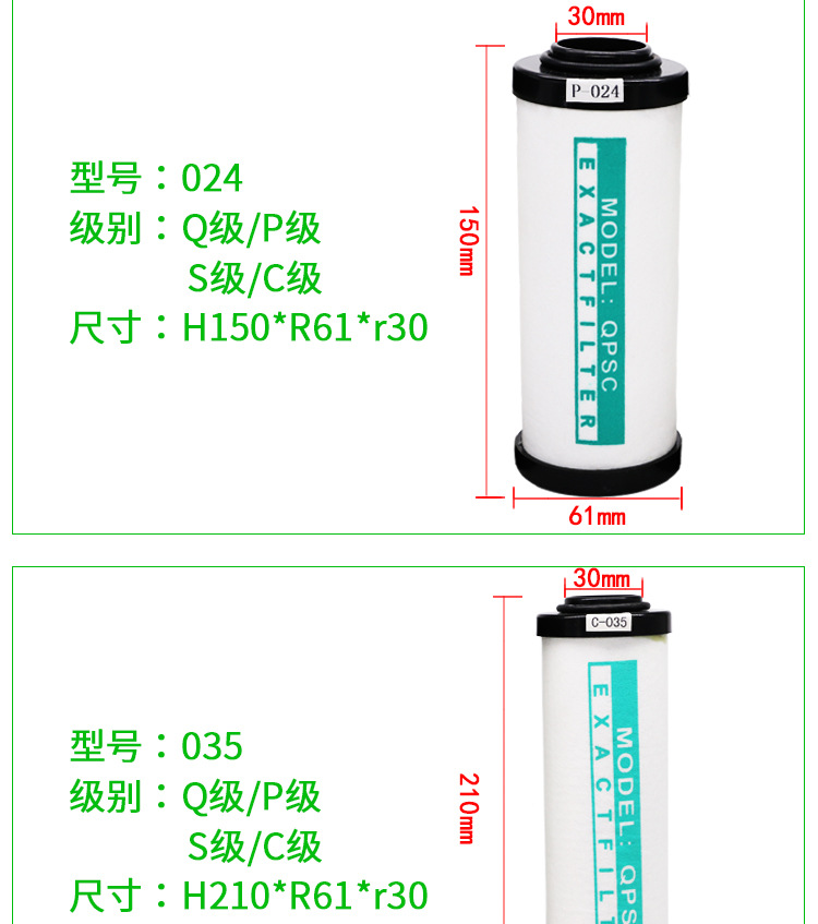 Compressed Air Precision Filter Element 015Q 024C 035S 060Q Glass Fiber Air Compressor Filter Core