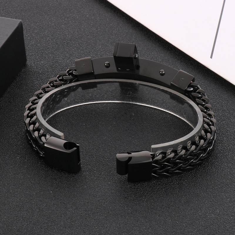 Hip Hop Street Weiya Line Cross Bracelet European and American Personality Front and Back Chain Magnet Buckle Titanium Steel Men's Bracelet