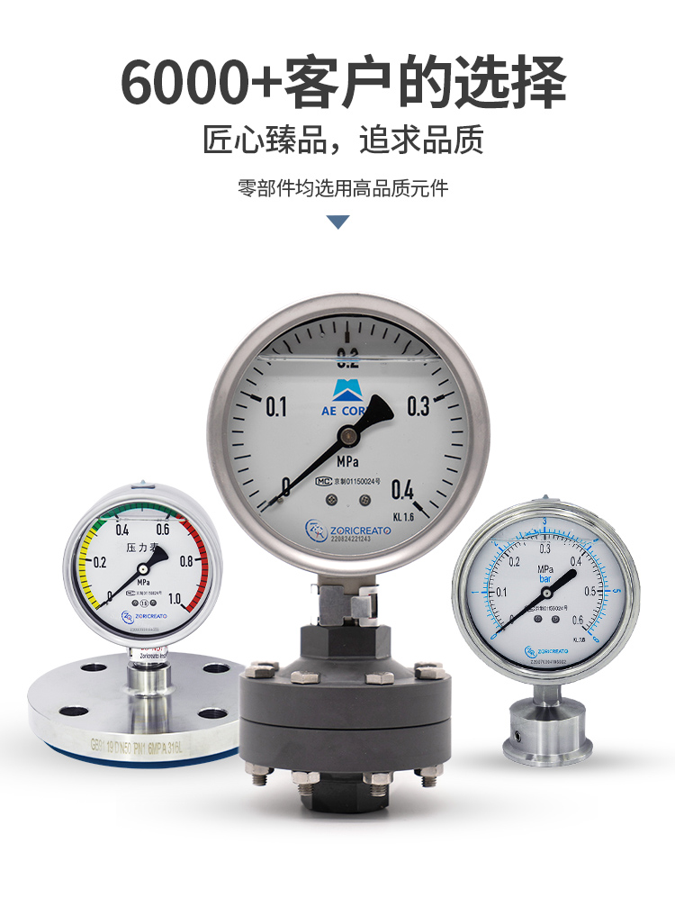 Zhuoran Tiangong Anti Blocking and Oil Filled UPVC Material Threaded Flange Connection Corrosion Resistant Diaphragm Shock Resistant Pressure Gauge