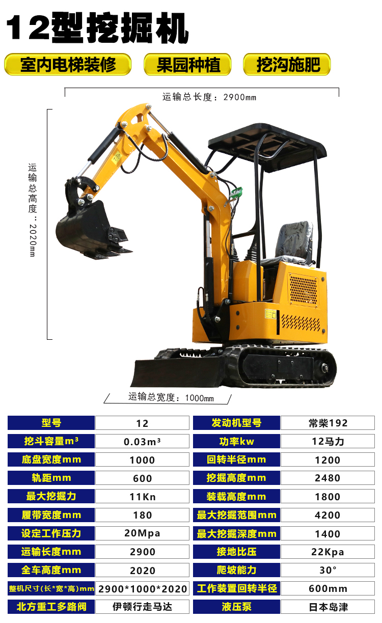 20 small excavator engineering rental municipal construction orchard agricultural micro excavation can be added with crushing hammer rake