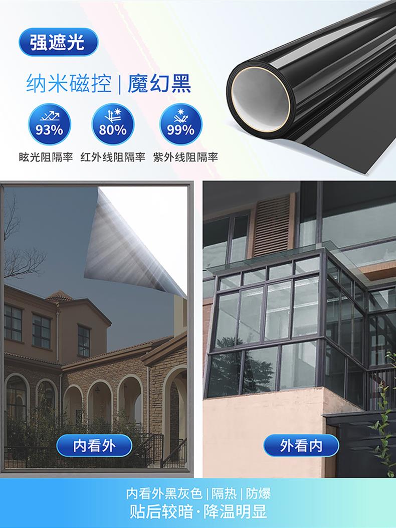 Window sunscreen and thermal insulation film, household balcony, sunlight room, sunshade sticker, window sticker, anti peeping and anti walking light, unidirectional perspective