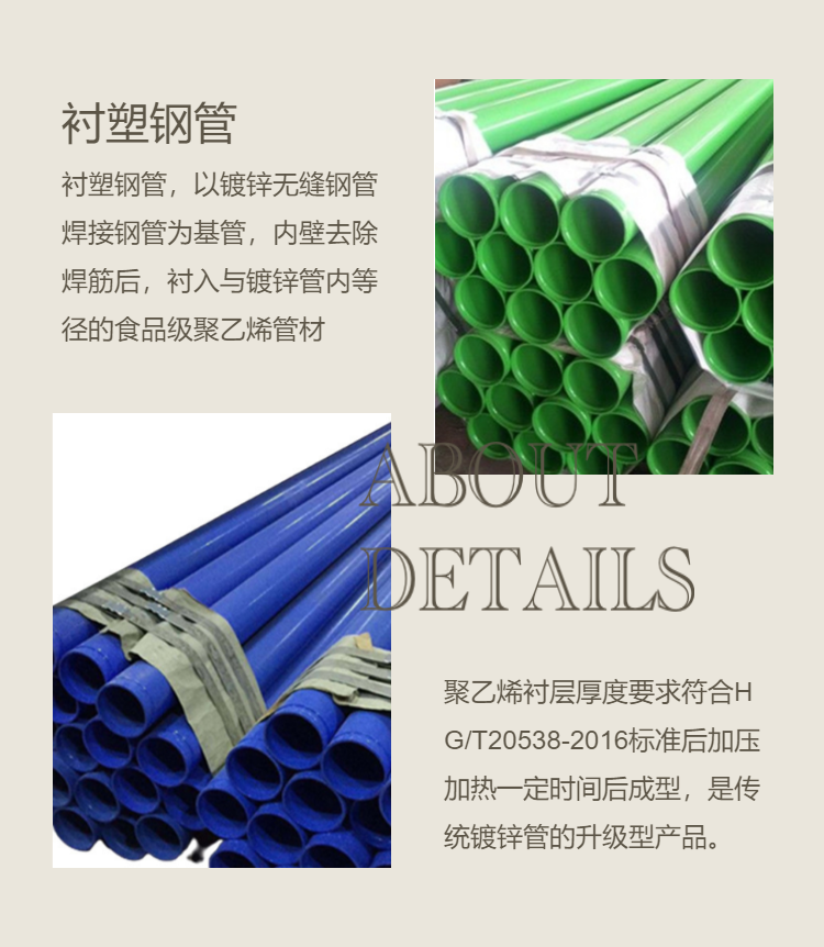 Water supply composite pipe DN65 galvanized lined plastic steel pipe steel plastic composite pipe processing national standard thickness