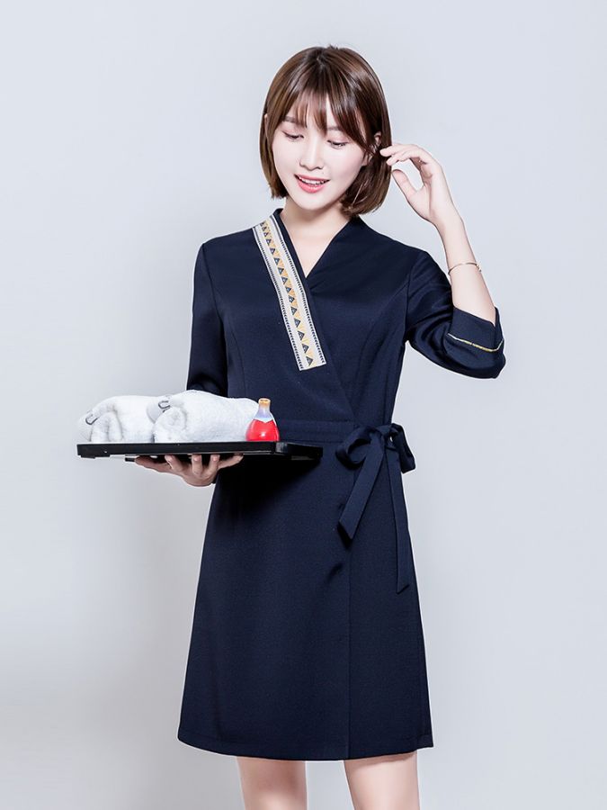 美容师工服定做夏季中厚七分袖连衣裙工作服