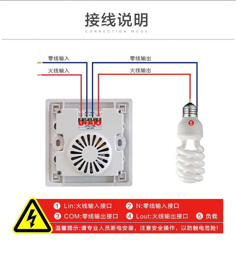 Human body induction switch, delay, light control, adjustable high-power dual control infrared sensor, 86 wall and corridor