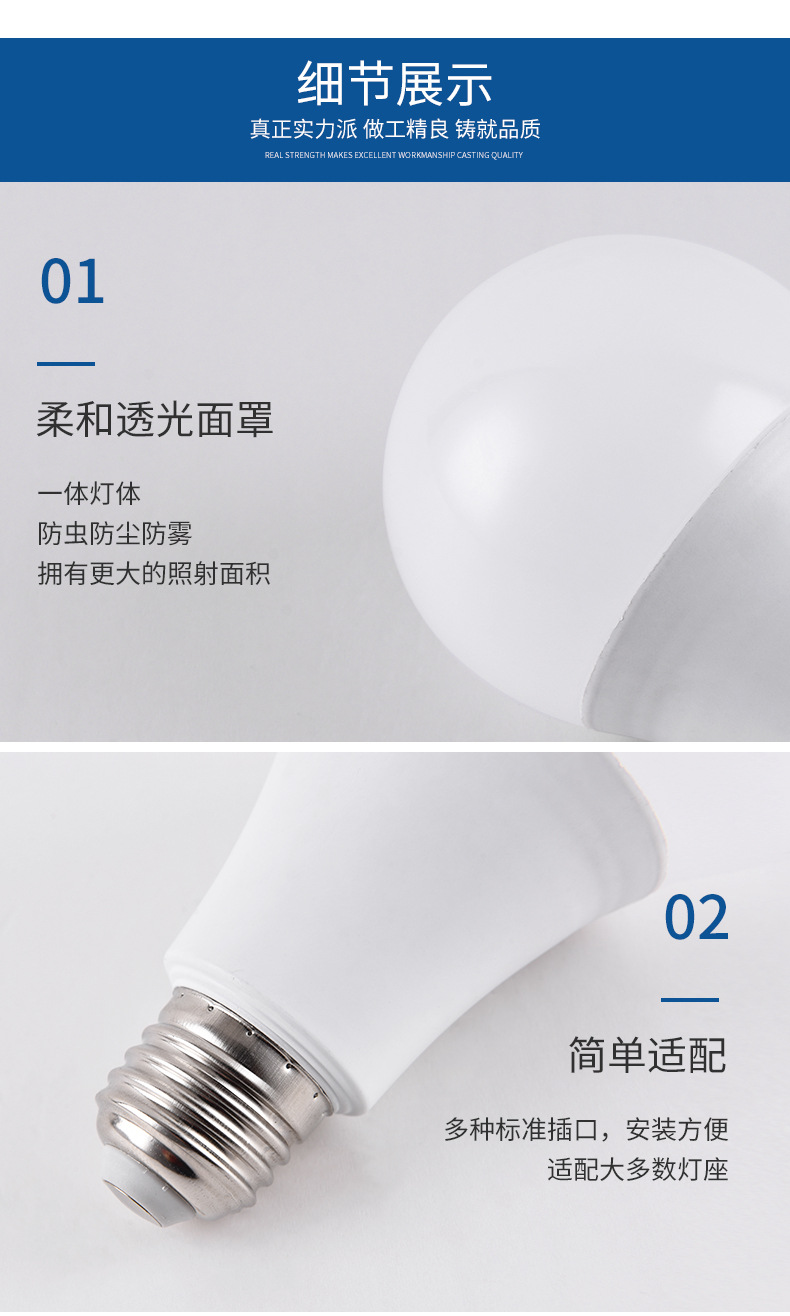 LED Bulb Lamp Plastic Wrapped Aluminum Bulb Foot Tile Constant Current Non Stroboscopic A Bulb Household Engineering Lighting Lamp Cross border Exclusive Supply