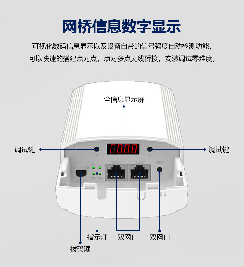 2 kilometers long distance transmission PoE power supply 2.4G high-power outdoor point-to-point WiFi monitoring wireless bridge