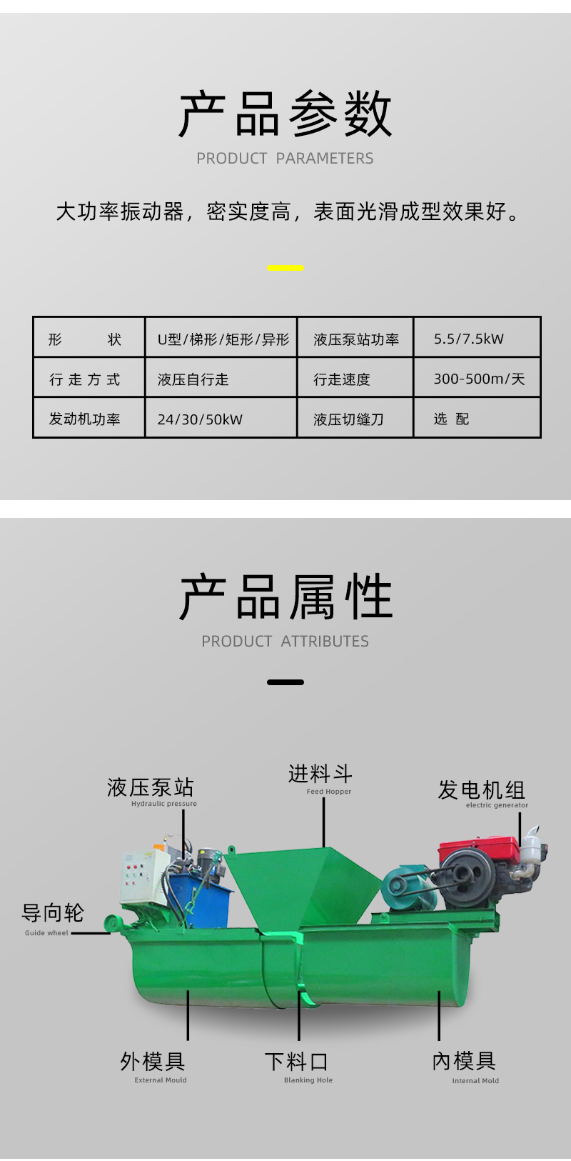 Manufacturer of fully automatic hydraulic self-propelled canal forming machine U-shaped ditch sliding mold machine