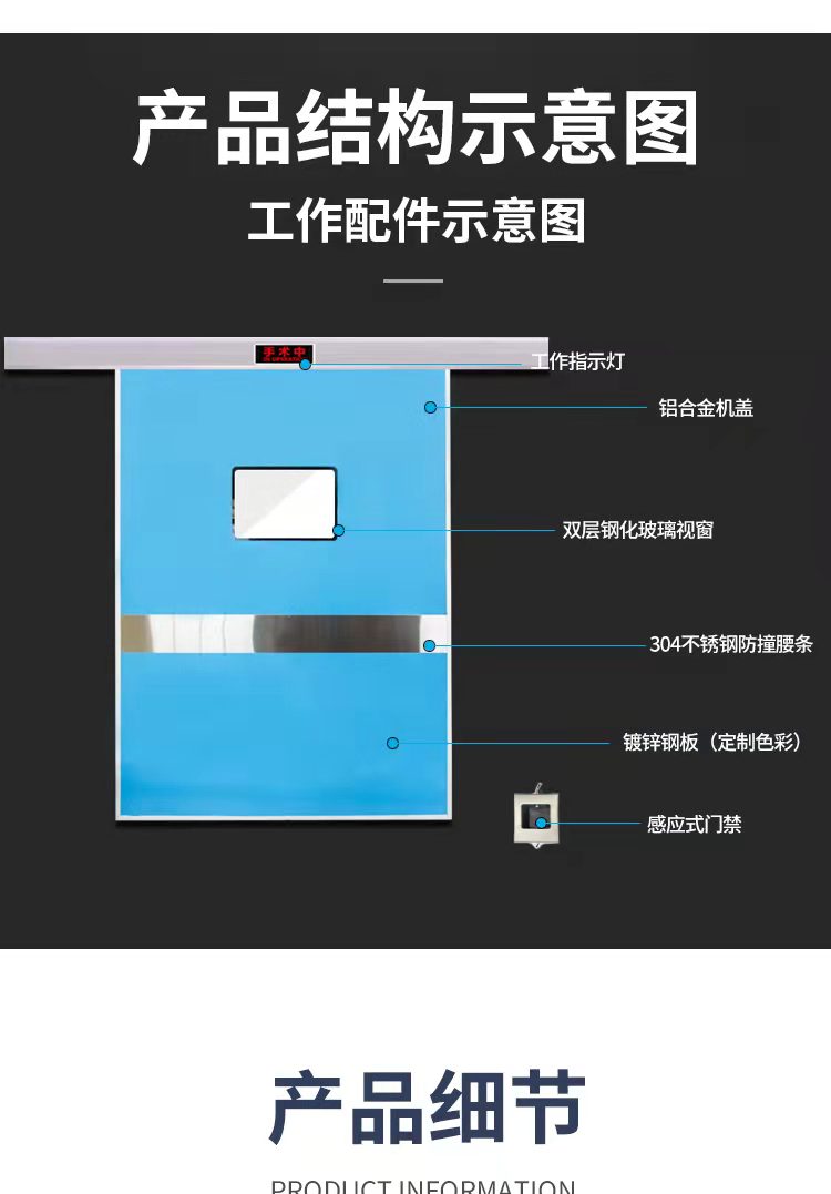 Factory stock steel purification door, operating room, medical airtight door, beauty salon, induction electric push pull translation