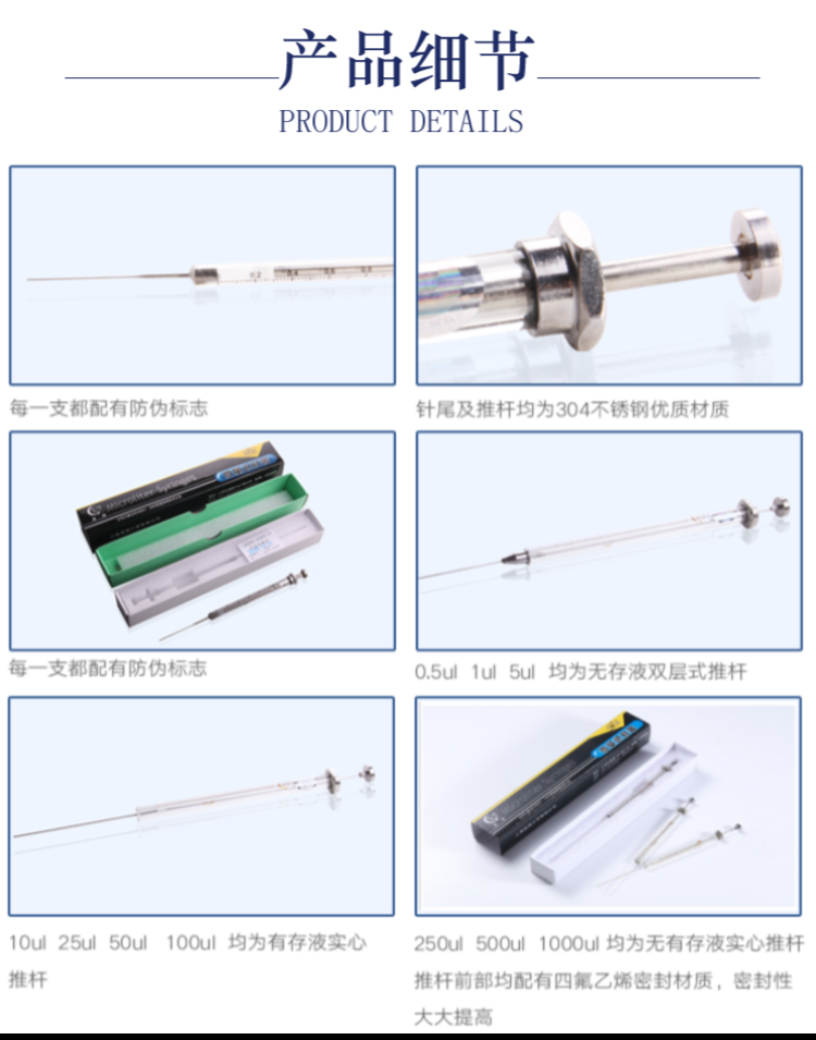 High pigeon micro injector chromatographic pointed liquid phase flat head needle measurement and control shear head injection needle