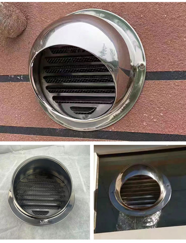 Factory and shopping mall ventilation vents with bright stainless steel hood and rainproof vents