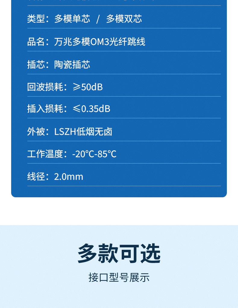 Fiberhome Telecom Grade Multimode Single Core Fiber Optic Jumper Cable 10 Gigabit Extended OM3