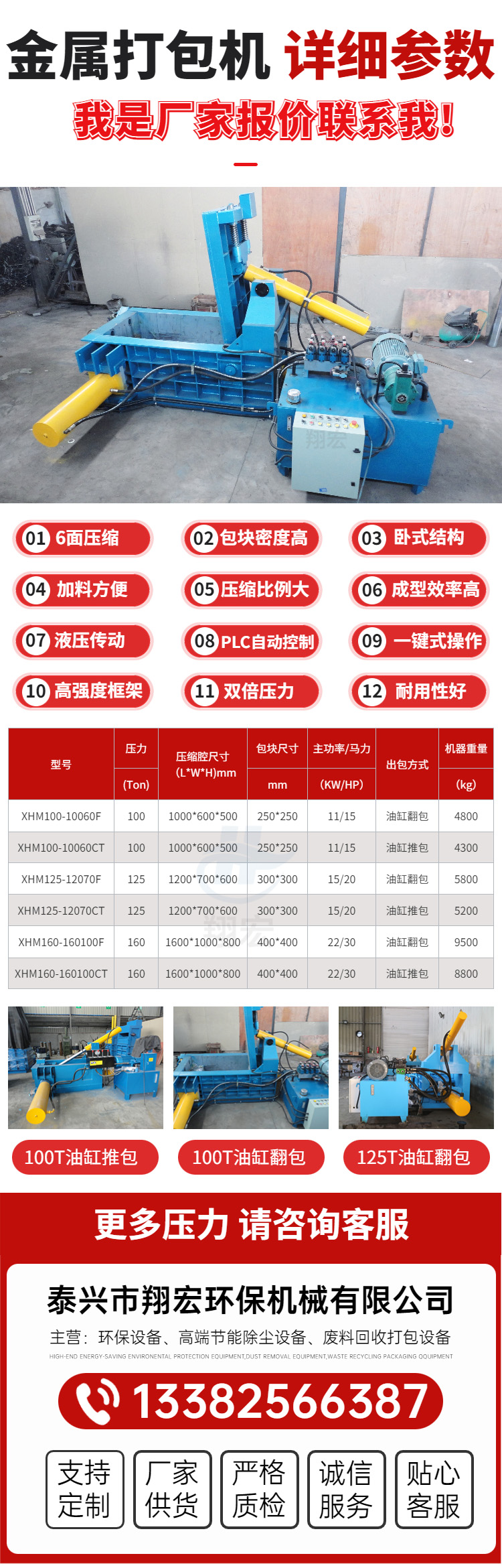 Xianghong 100T Hydraulic Iron Wire Reinforcement Scrap Iron Packaging Machine Multipurpose Horizontal Scrap Metal Pressing Machine