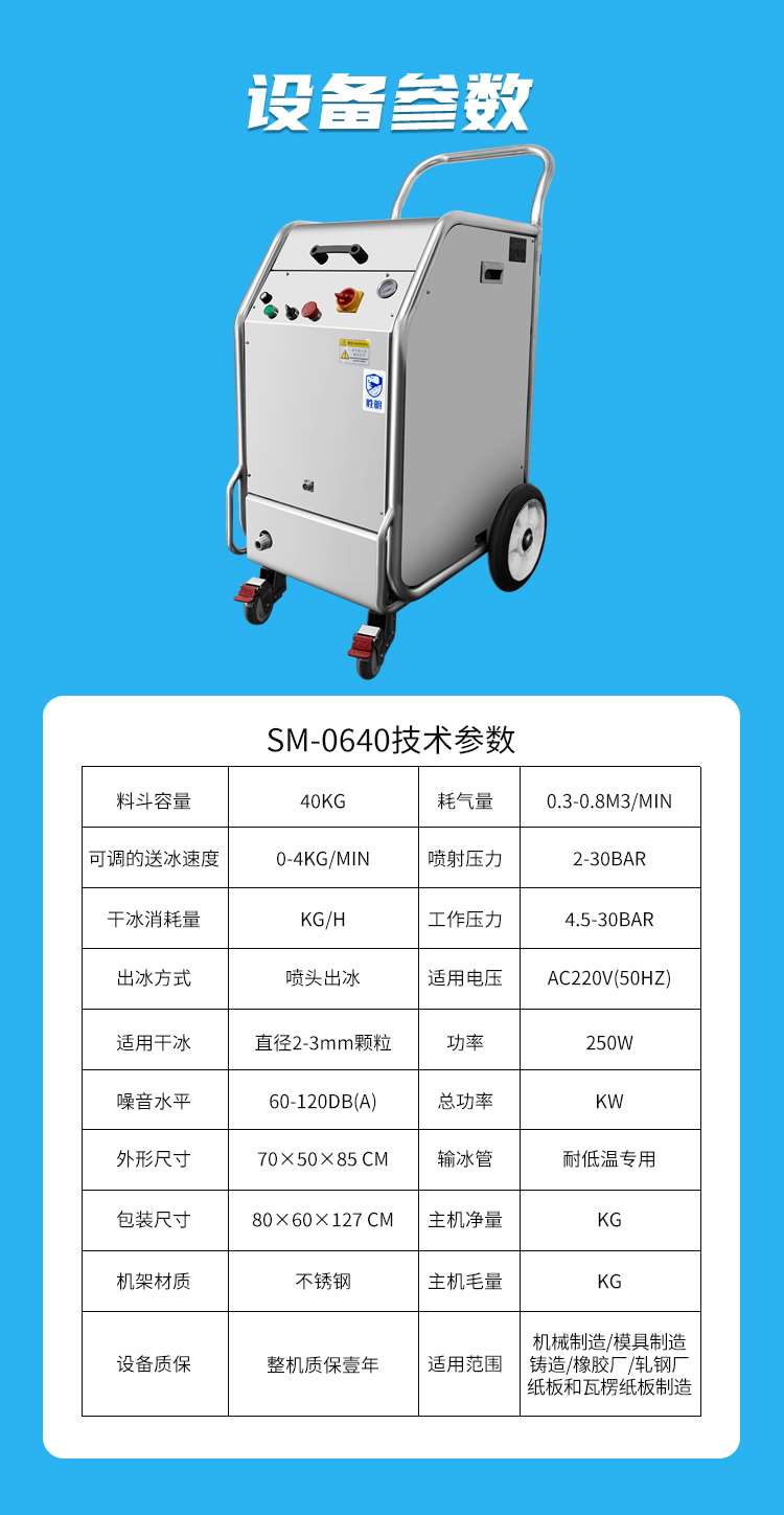 Dry ice mold cleaning machine removes adhesive without dismantling equipment for on-site cleaning