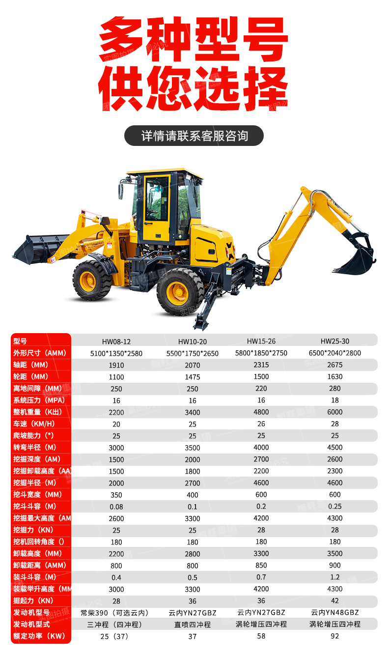 15-26 type excavator and loader engineering, agricultural use, busy walking at both ends, convenient shovel and excavator, front shovel and back excavator