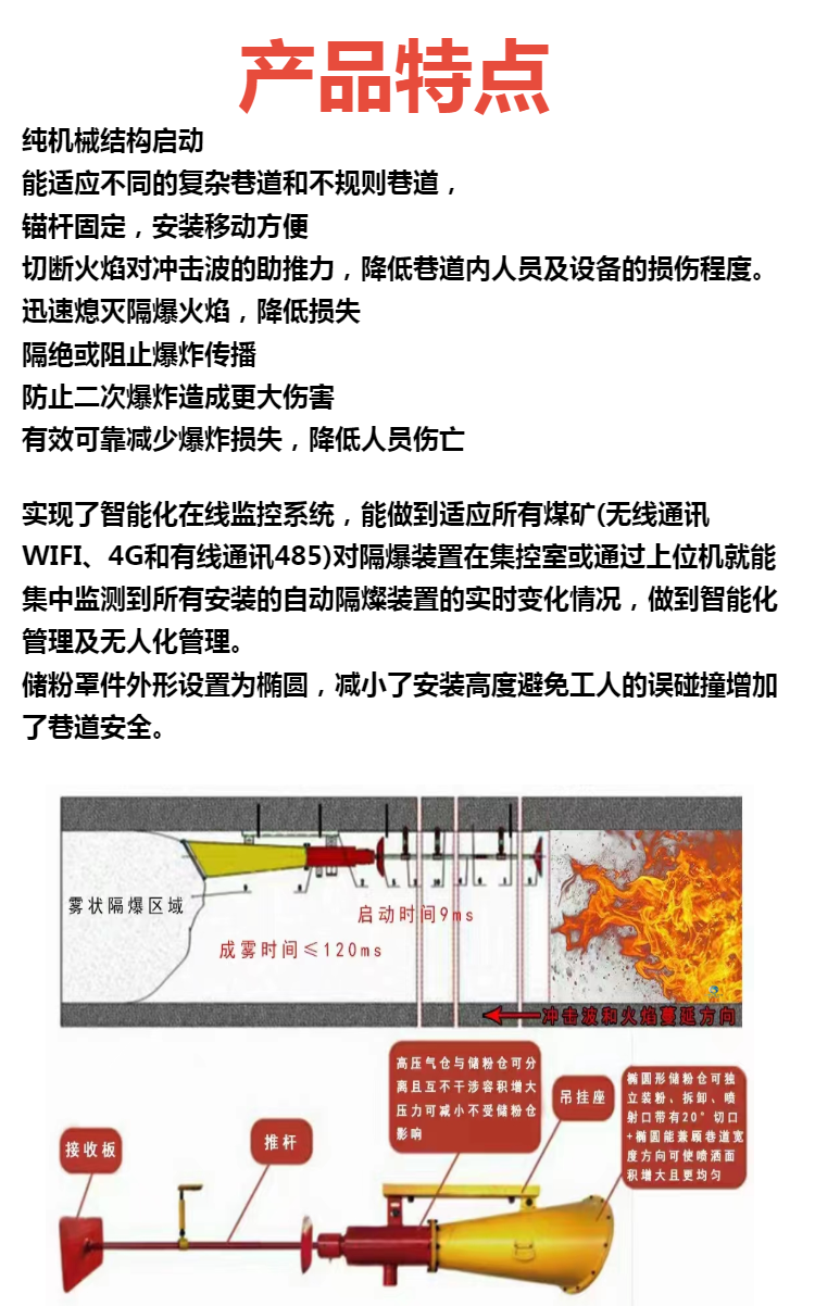 Unocal mine automatic explosion-proof device ZGJFH40 coal mine tunnel fire extinguishing system