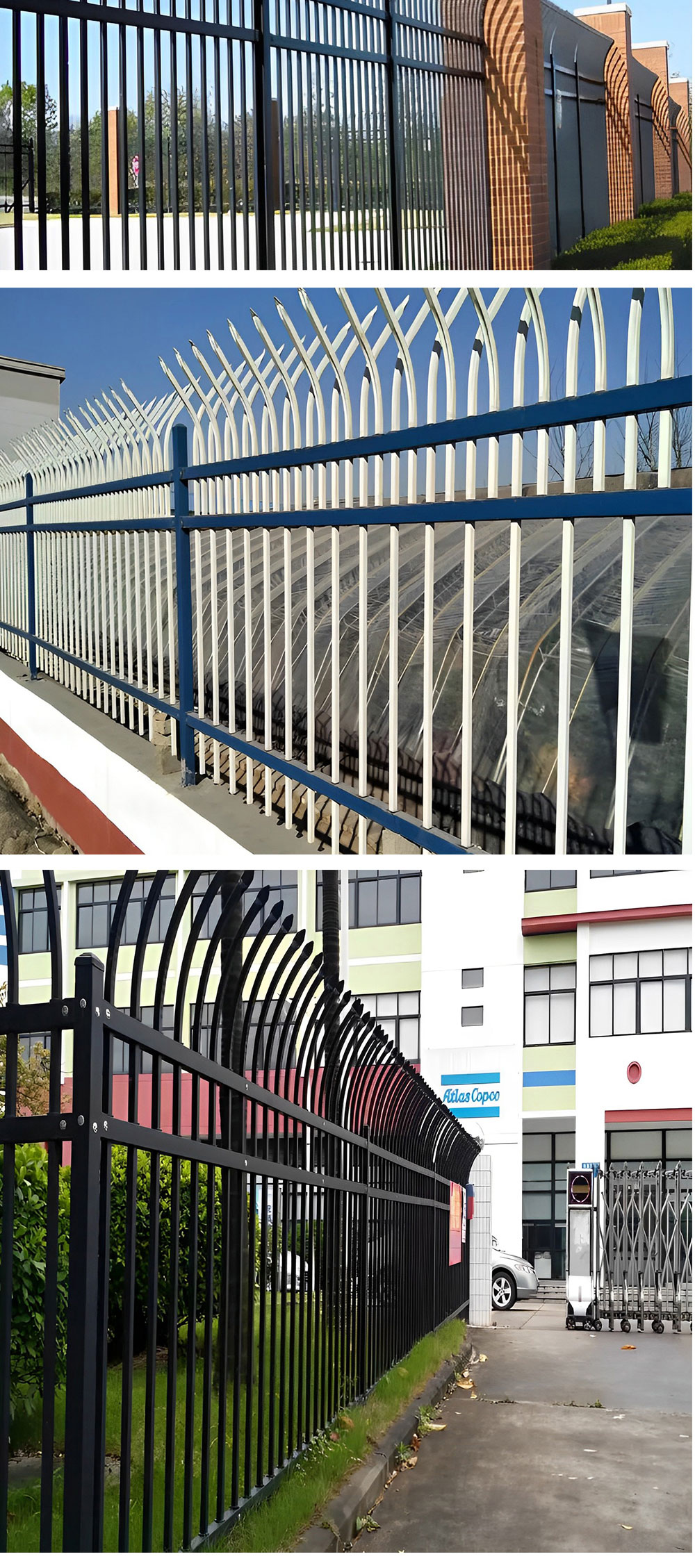 Yishuo Jianke Factory Courtyard Anti Climbing 1.8m High Wall Fence, Three Cross Beam Protective Fence, Galvanized Steel Pipe Railing