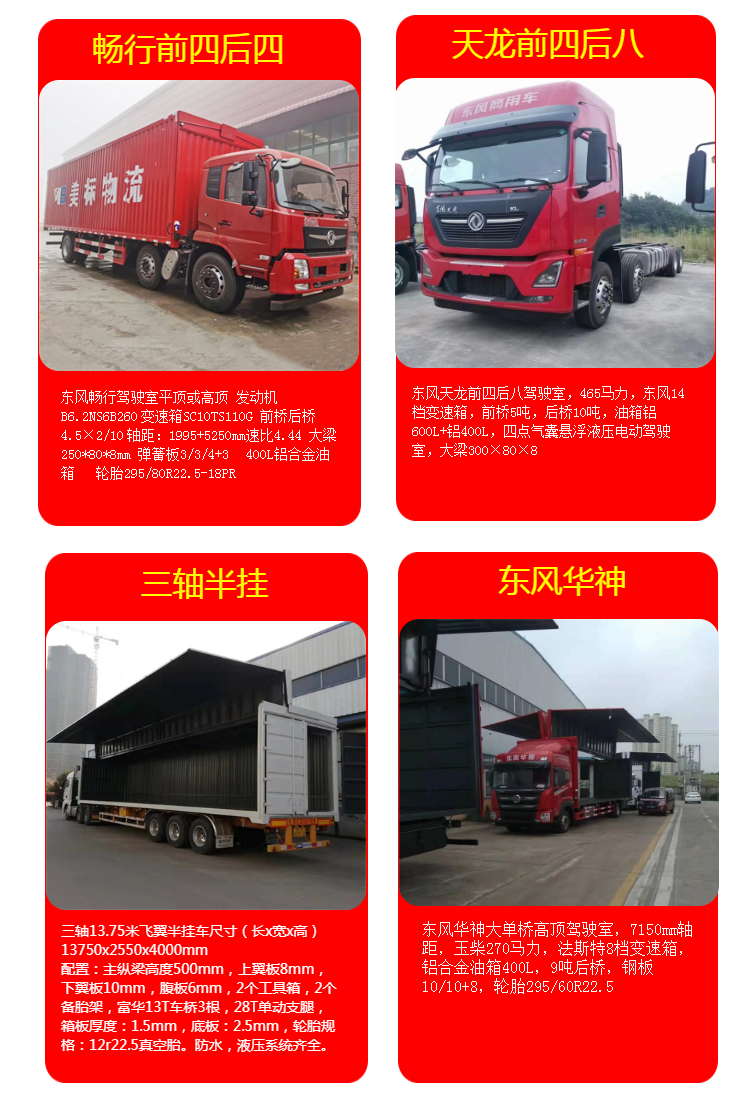 2023 Dongfeng Tianjin Cummins 260 horsepower 9-meter 8-box flying wing car with front four rear four trucks