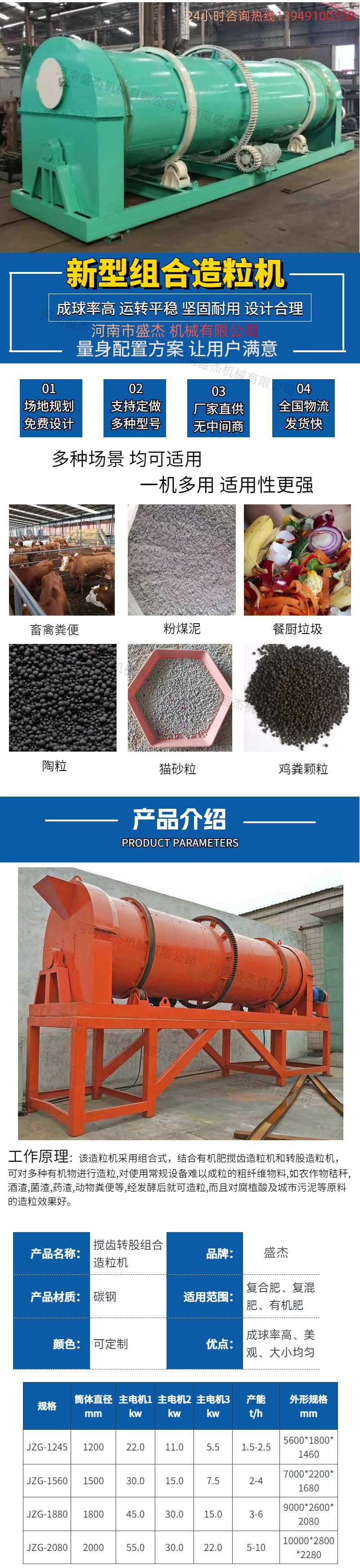 Duck manure Manure granulation equipment Compound fertilizer granule agitator three combination granulation machine