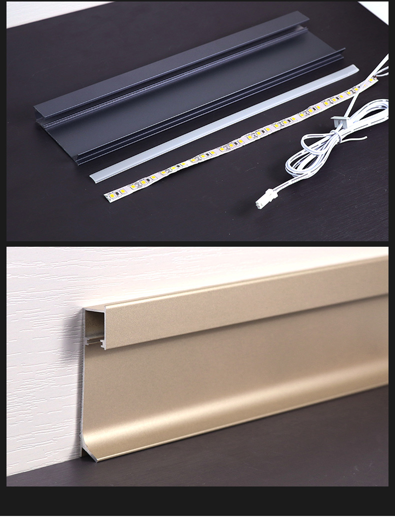 Luxury 6cm aluminum alloy LED light with skirting line, wall corner line, luminous concealed wall sticker, embedded Baseboard