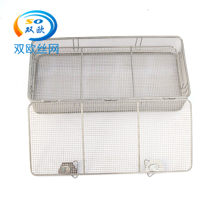 Double European wire mesh stainless steel medical cleaning and disinfection net basket, basket with cover, instrument loading basket, high-temperature sterilization box