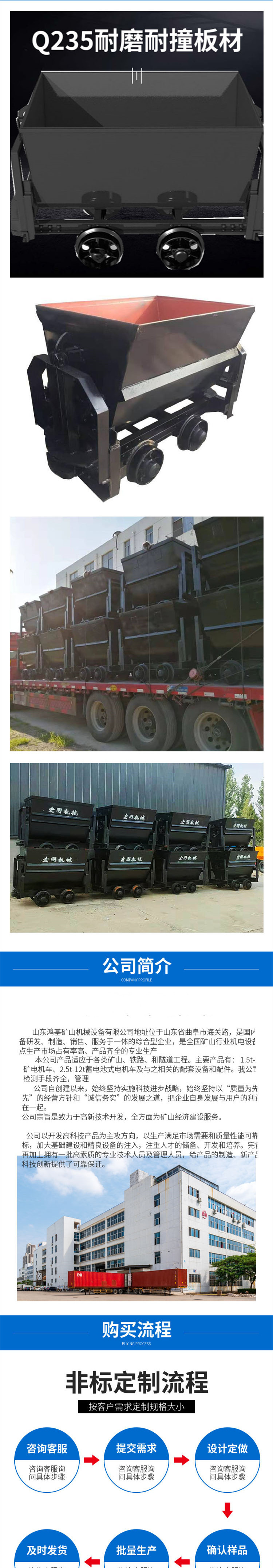 Slag unloading and quick reinforcement type 1 ton tipper mine car Robot welding impact resistant and deformation free multi size die opening