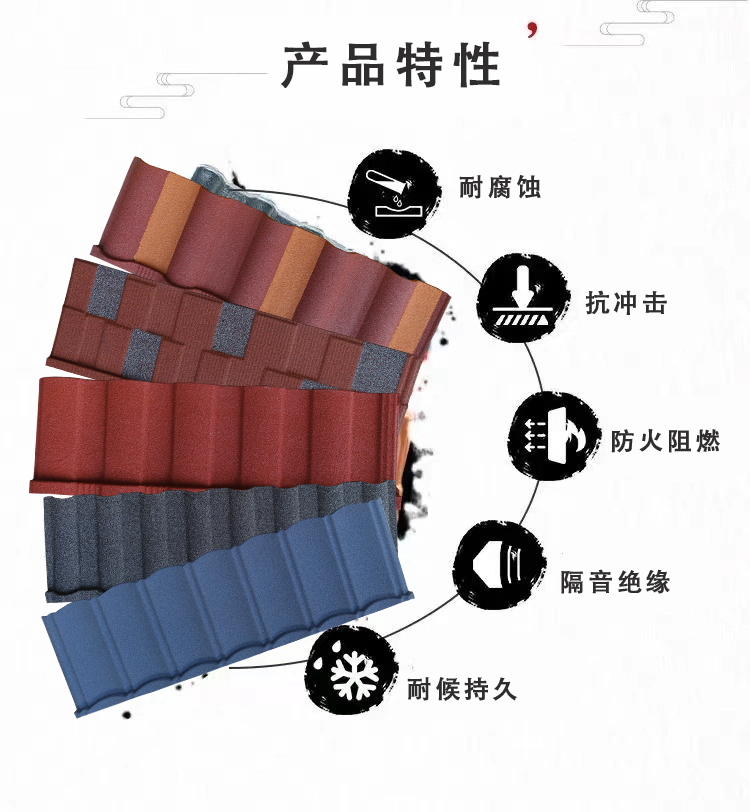 Qilin Tile Industry Antique Metal Tile New Roof Building Material Chinese Villa Roof Tile Material Flame retardant and Waterproof