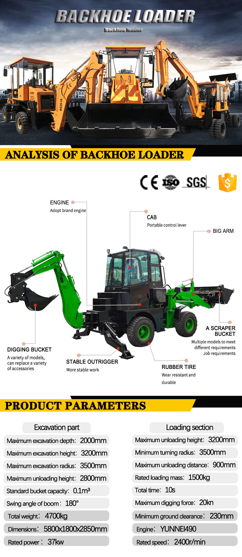 QW10-15 EUC Backhoe Excavator Loader Household High Efficiency Multifunctional Busy Bcakhoe Loader