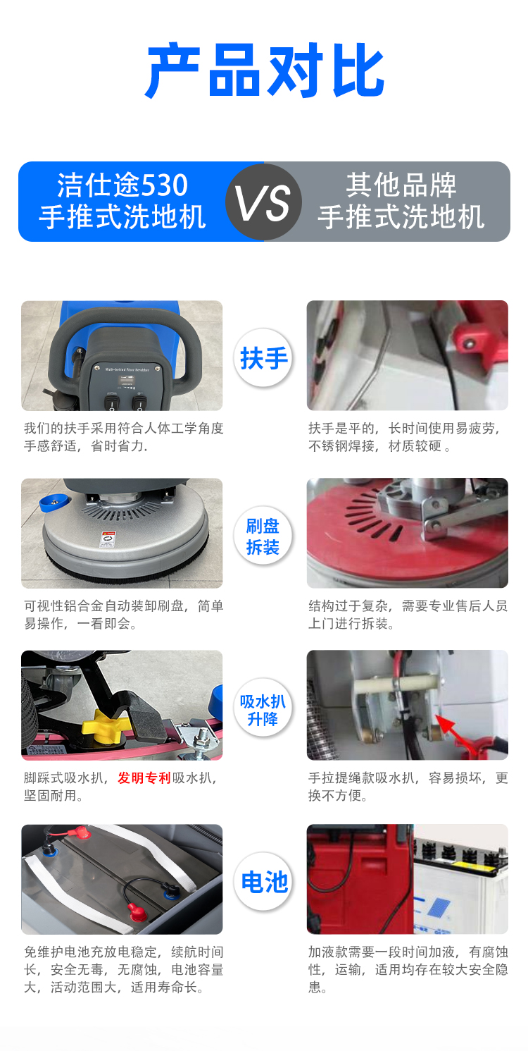 JST530 Hand Pushed Floor Scrubber Commercial Industrial Factory Workshop Supermarket Washing and Towing Integrated Self moving Floor Scrubber