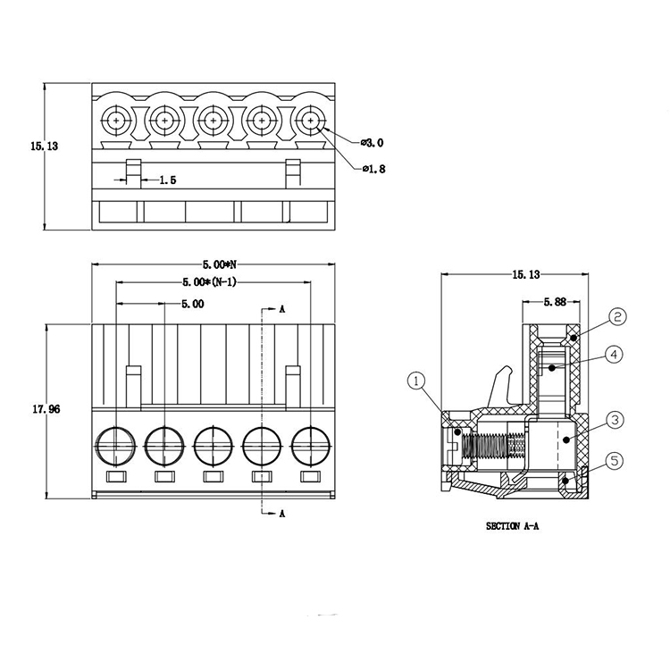 Hongyi PCB wiring terminal, green and environmentally friendly copper material, flame retardant and high-temperature resistant for three-phase power instruments