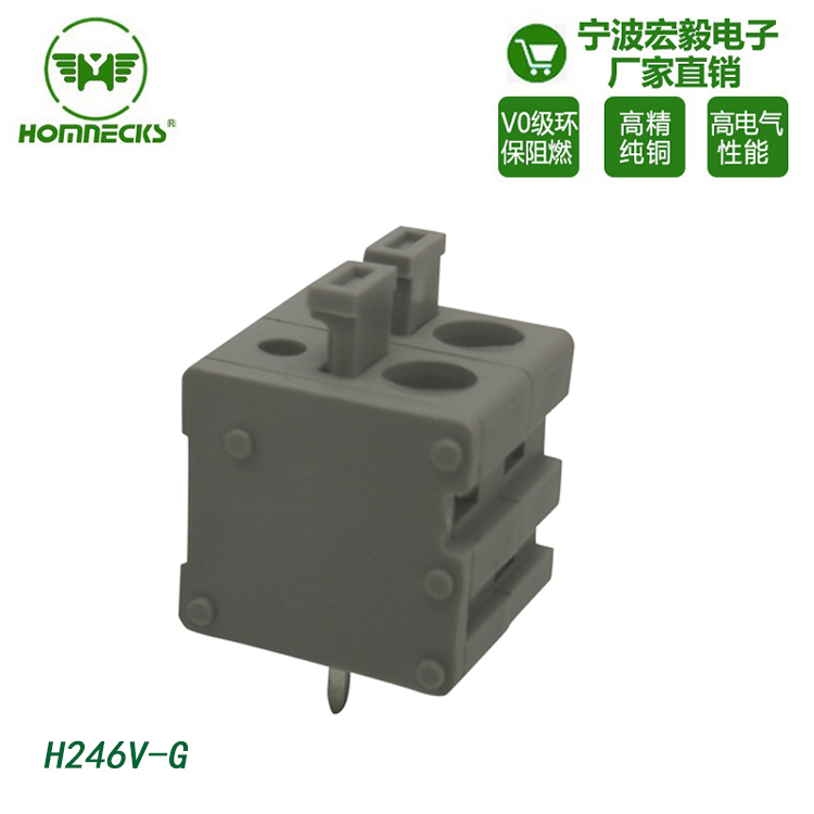 Hongyi 5.0mm spacing spring type PCB wiring terminal gray screwless press connector for lighting control