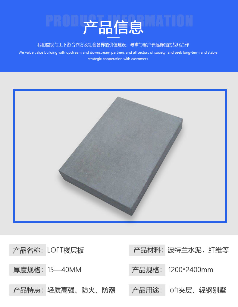 Eljia 24mm 25mm cement pressure plate LOFT composite loft plate steel structure sandwich floor slab