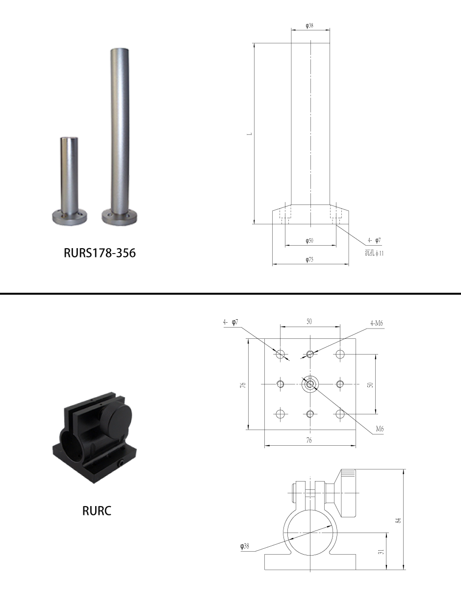 Ruiyu Technology -38mm series support rod and holder: RURS/RURC series