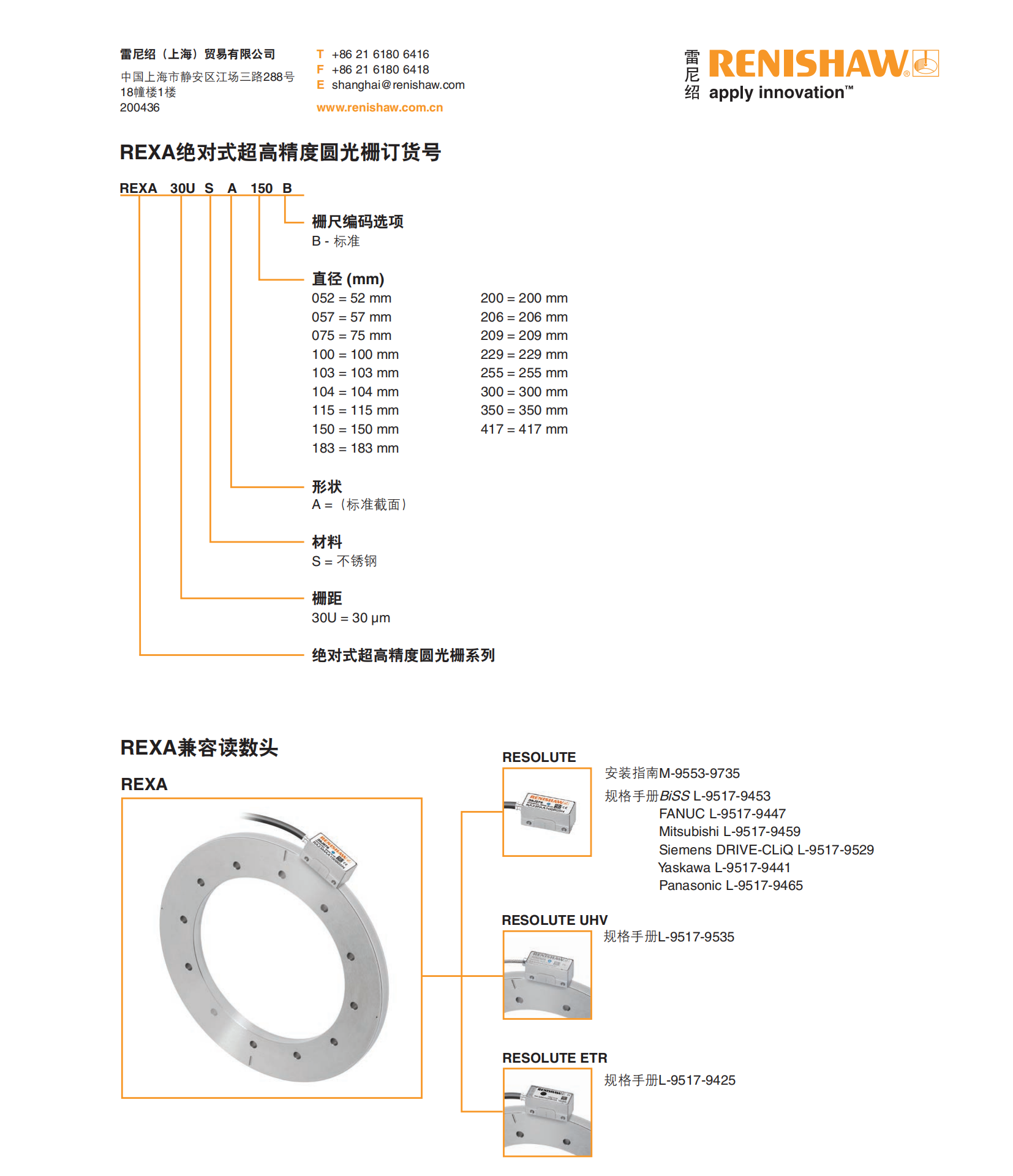 Renishao encoder absolute circular grating REXA series REXA30U with high accuracy better than ± 1 arcsecond