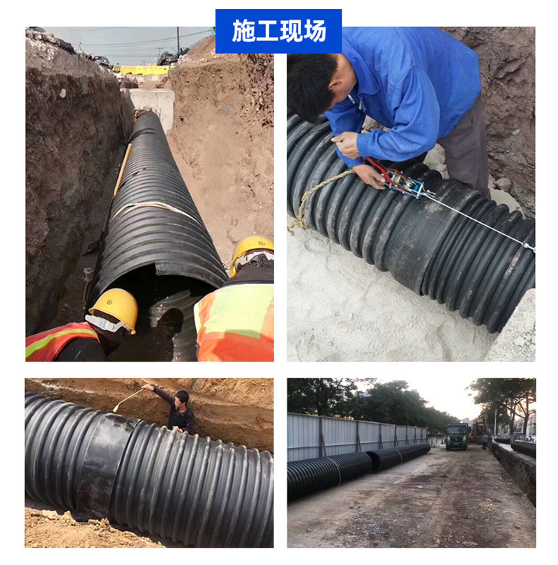 Armored PE double wall corrugated pipe HDPE large diameter steel strip pipe 3DN200 black steel strip reinforced sewage drainage blind pipe