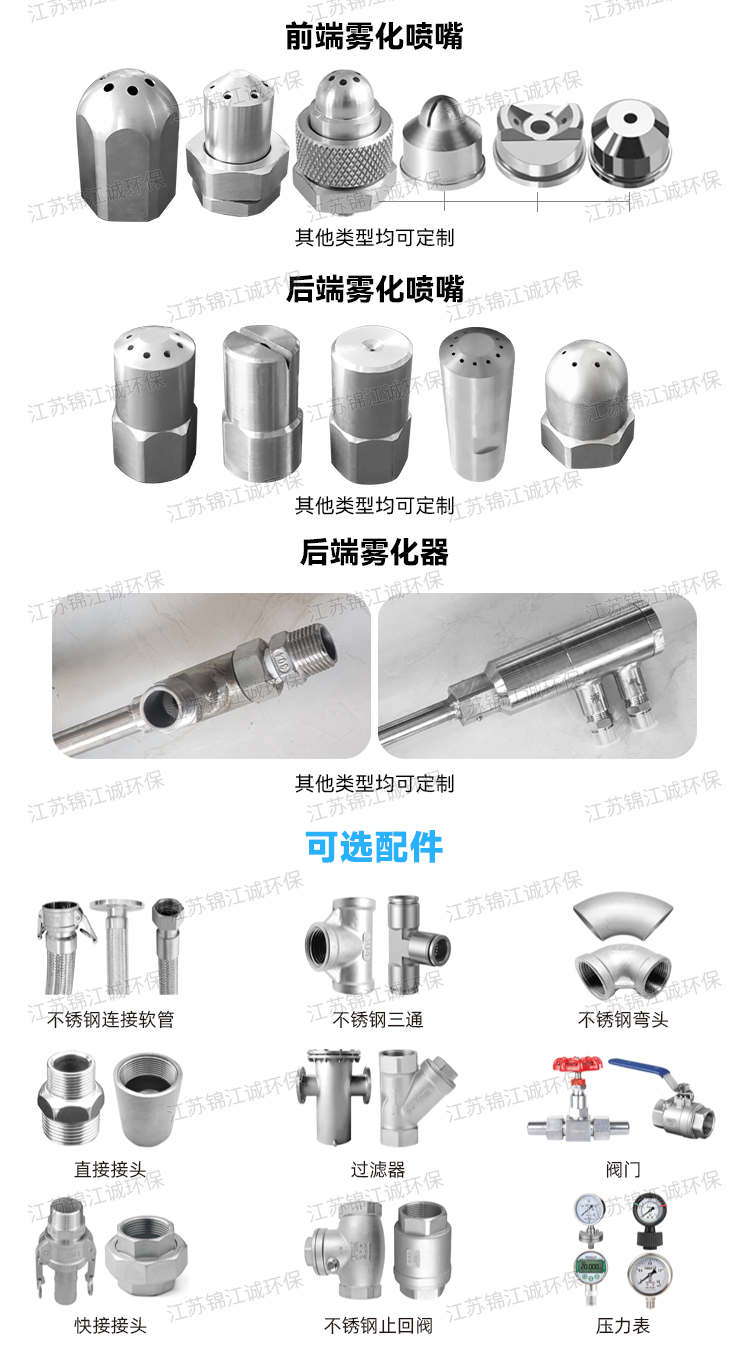 Stainless steel spray gun flange interface large flow dual fluid front atomization quench tower flue gas cooling