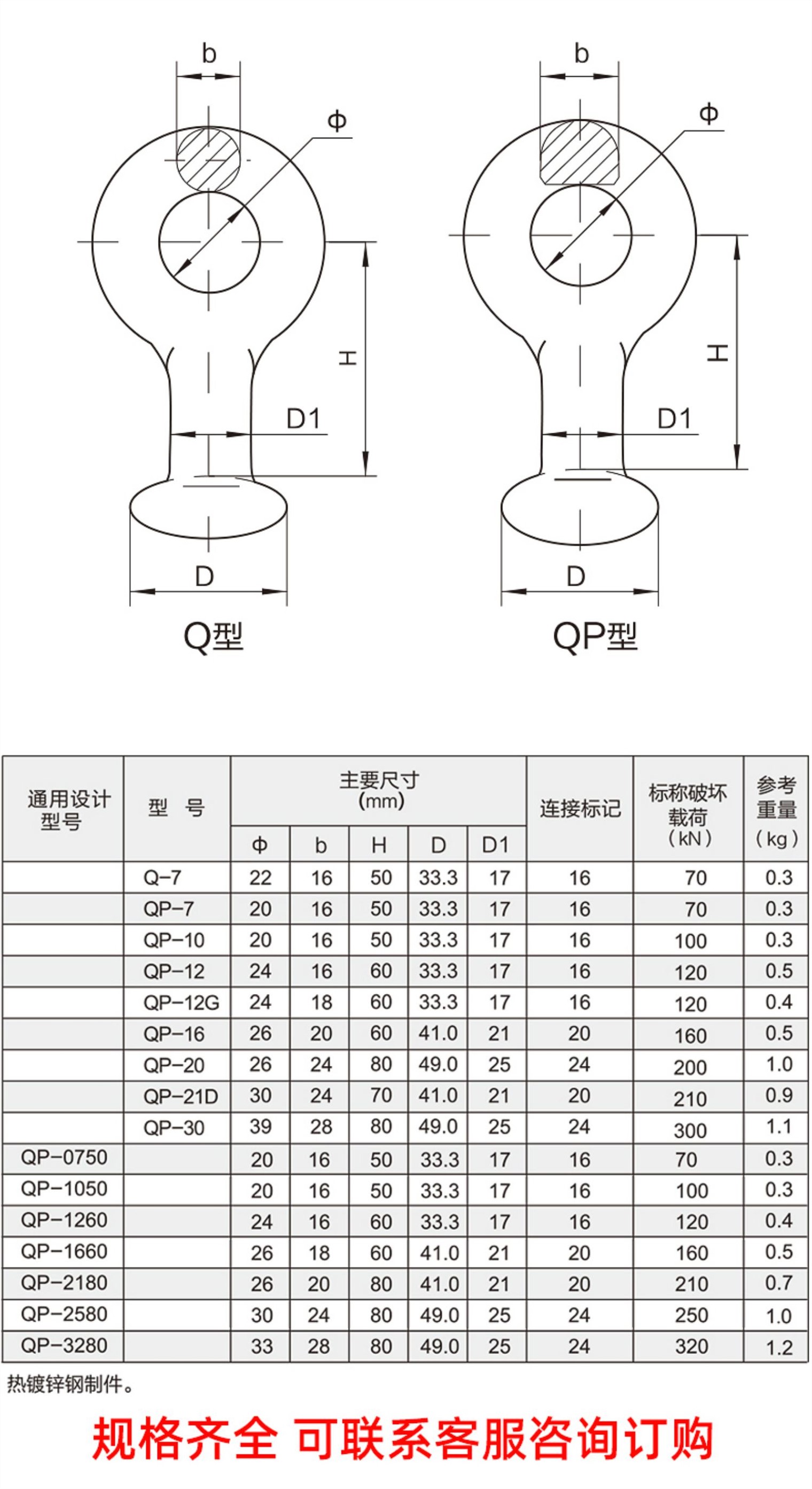 Hengrui Electric Power National Standard QP Type QH-7-10 Ball Head Hanging Ring Galvanized Twisted Wire QP-3280-7 Connection Hardware