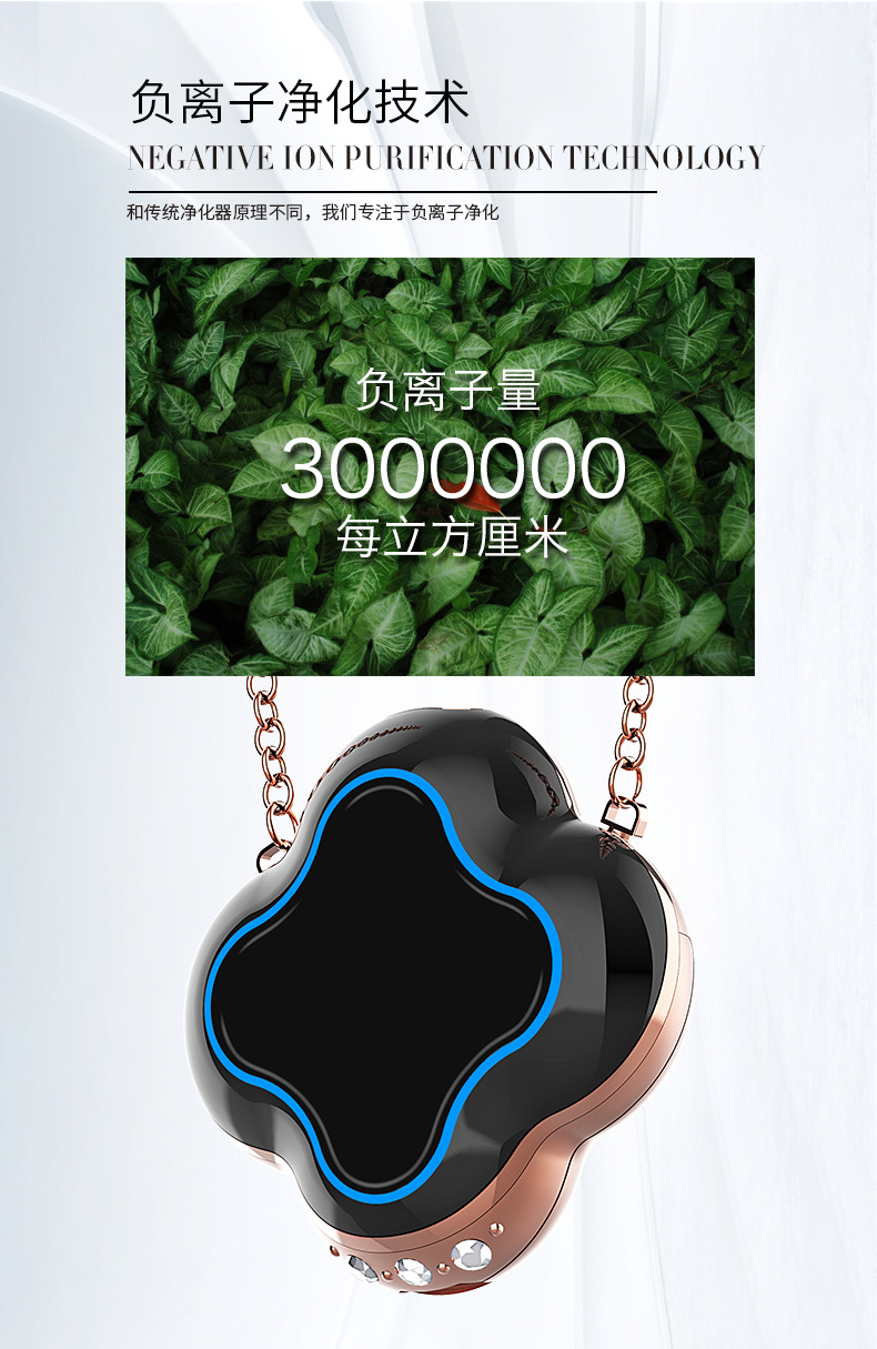 Zechuang Mini Portable Neck Hanging Negative Ion Air Purifier Lucky Grass Children's Sterilization and Allergy Prevention Necklace