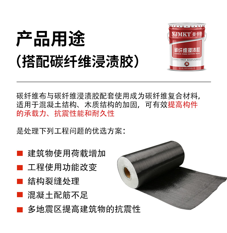 Mankat 300g Grade 1 Carbon Fiber Cloth 20cm Concrete Building Engineering Reinforcement Floor and Column Crack Repair