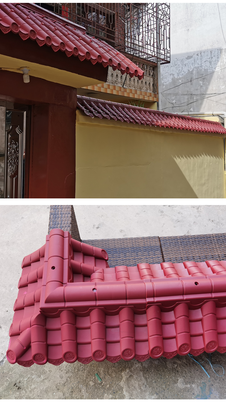 Red antique integrated tile Chinese style eaves, wall decoration, double-sided resin wall tiles