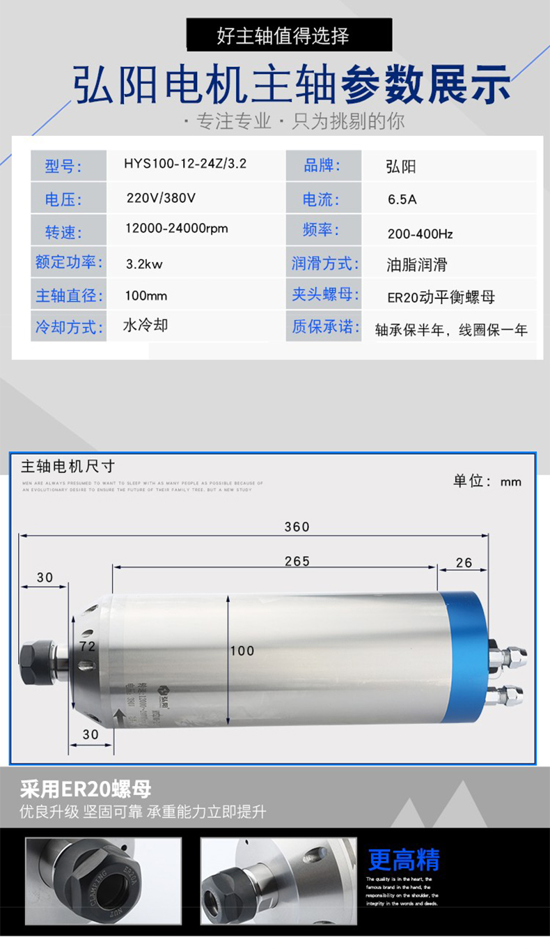 Hongyang granite stone relief high-speed bullet head electric spindle 3.2kw/4.5kw/5.5kw 220v 380v