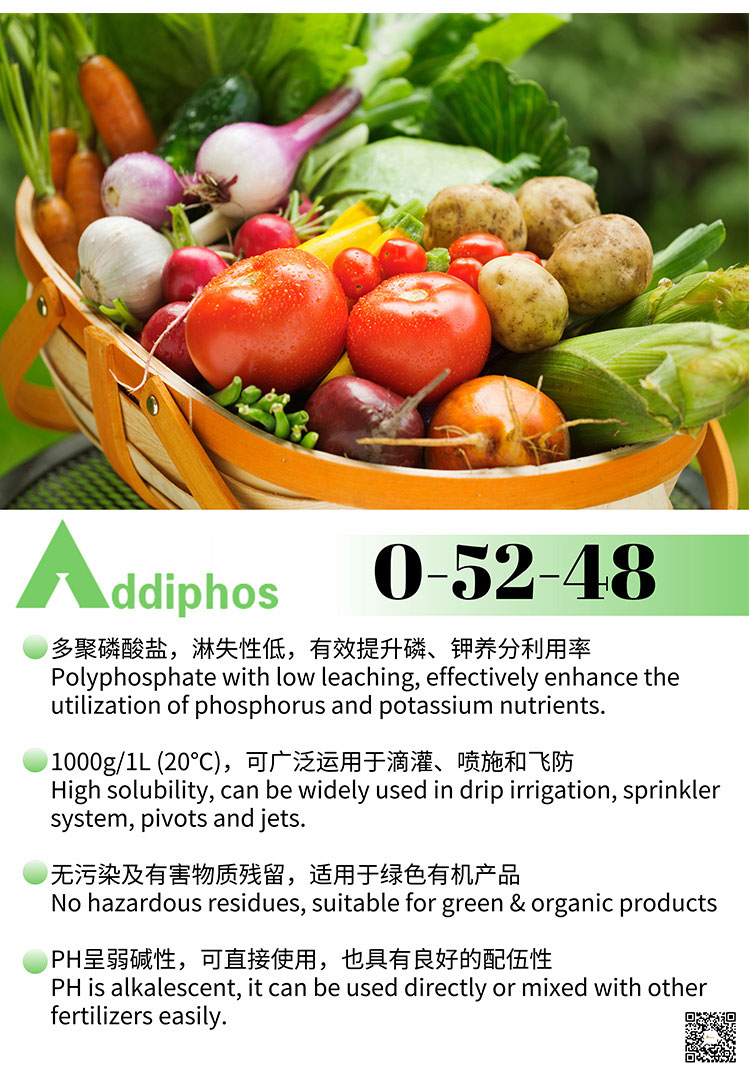 Poly Tripotassium phosphate water soluble fertilizer 0-47-47 is used for drip irrigation, and the amount of solution in the water is 700g/l