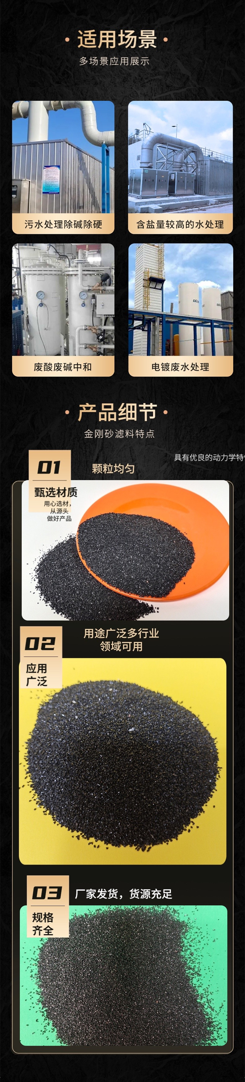 High quality industrial grinding sand, dust-free and environmentally friendly, high-purity black corundum, diamond sand, wear-resistant flooring material