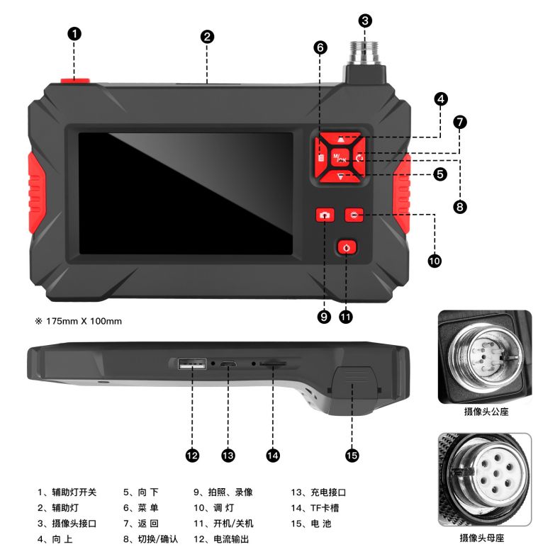 Standard Con Ultra Clear Industrial Endoscope Dual Lens Automotive Maintenance Pipeline Inspection with Visible Waterproof Probe for Sewers