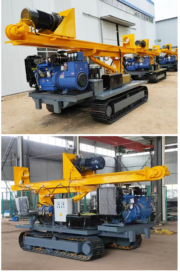 Crawler type photovoltaic pile driver, spiral drilling machine, drilling equipment, 360 degree rotating hydraulic spiral drilling