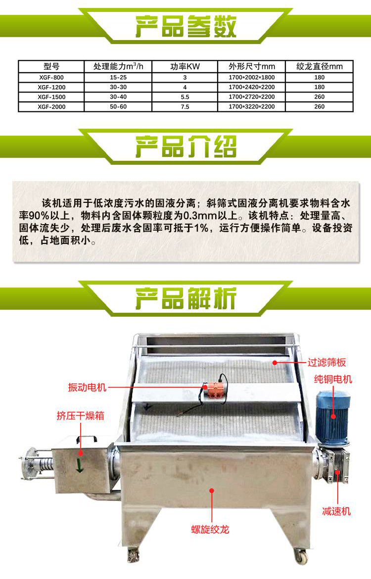 Bubble feces dry and wet separator chicken feces inclined screen solid-liquid separation XGF-2500 vibrating screen feces machine Jingnong