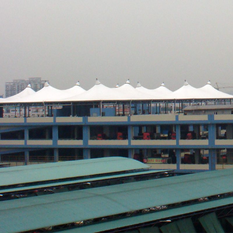 Membrane structure car shed service life style photo customized design construction factory PVDF car roof white blue