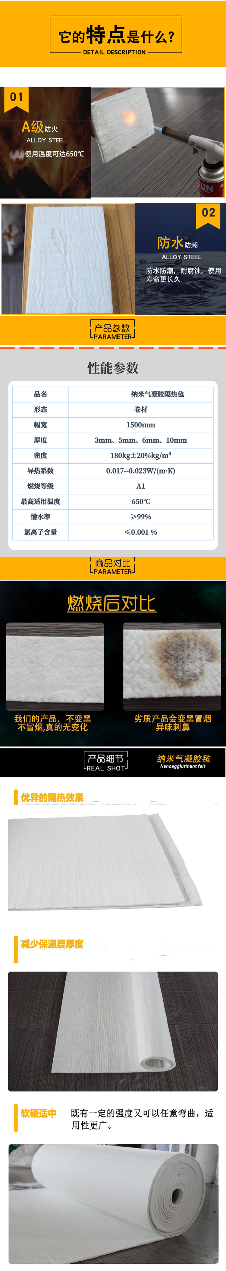 National standard quality of aerogel felt used for various cold insulation storage and transportation carriers