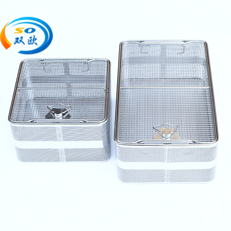 Double European wire mesh stainless steel medical disinfection net basket, side punching net basket, laparoscopic instrument basket, supply room basket